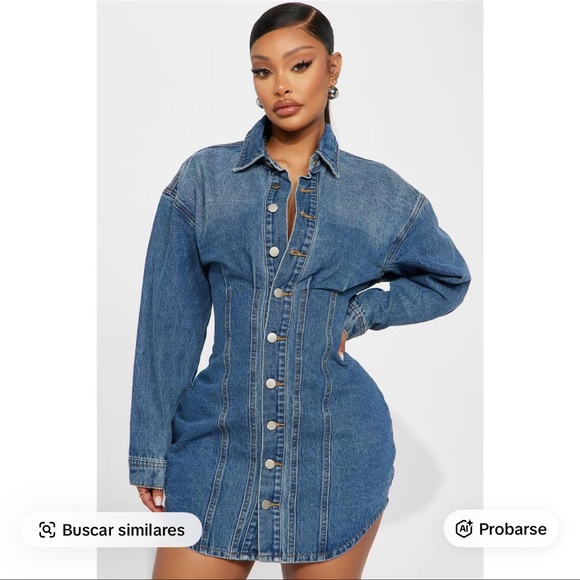 Fashion Nova Indigo Button-Up Mini Dress - Picture 3 of 4